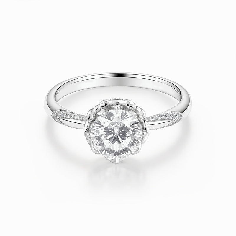 Classic Rose Bloom Round Modified Lab-Grown Diamond Engagement Ring