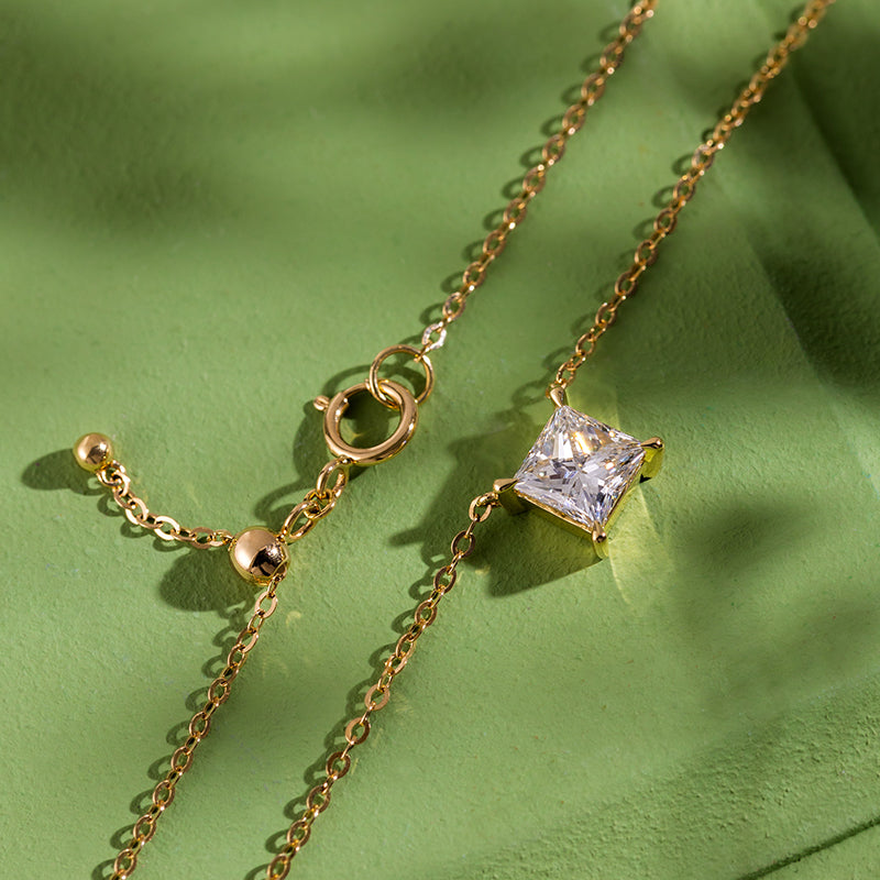 The Square Princess Cut Diamond Pendant Necklace