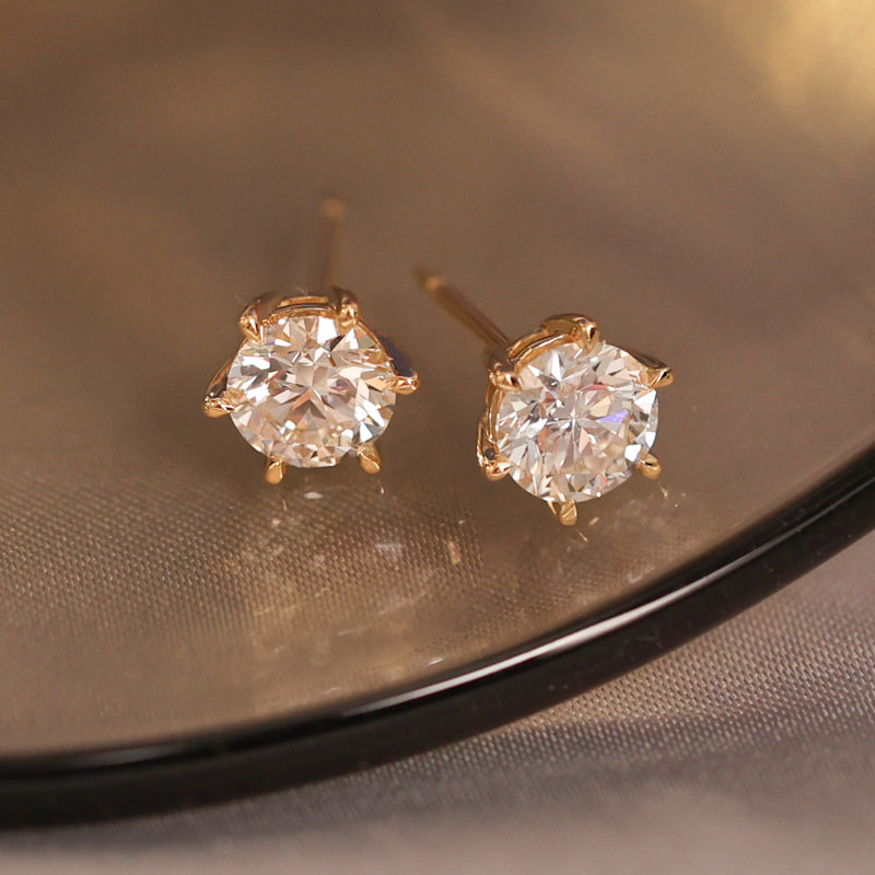 The Crown Six-Prong Round Diamond stud earrings