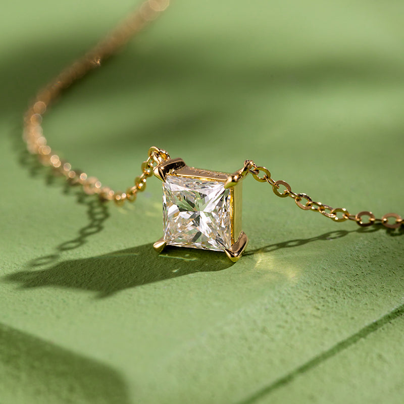 The Square Princess Cut Diamond Pendant Necklace