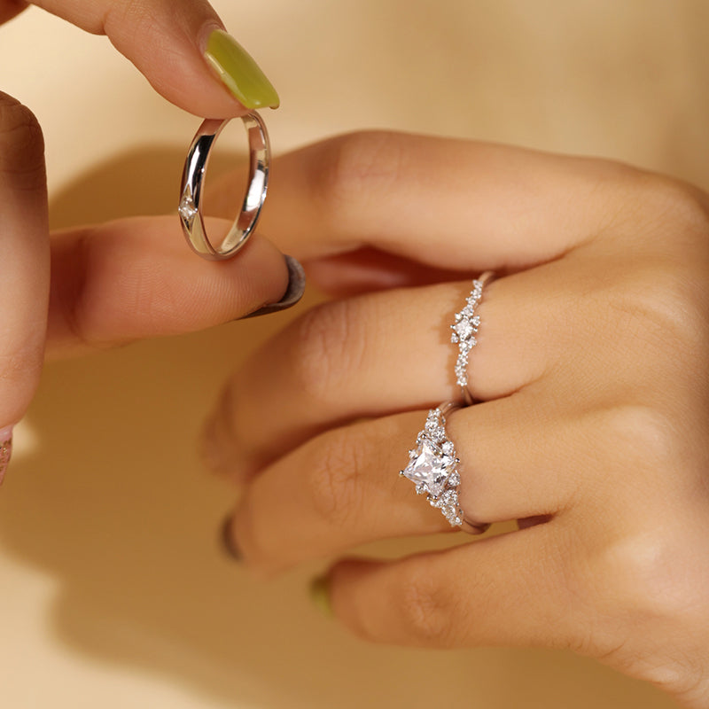 Starlit Bloom Princess Cut Women's Wedding Ring — Ready to Ship