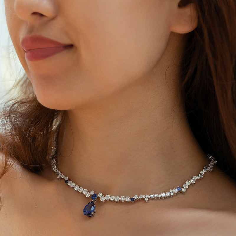 Starry Night 5.98 Ct. Sapphire & Diamond Drop Necklace
