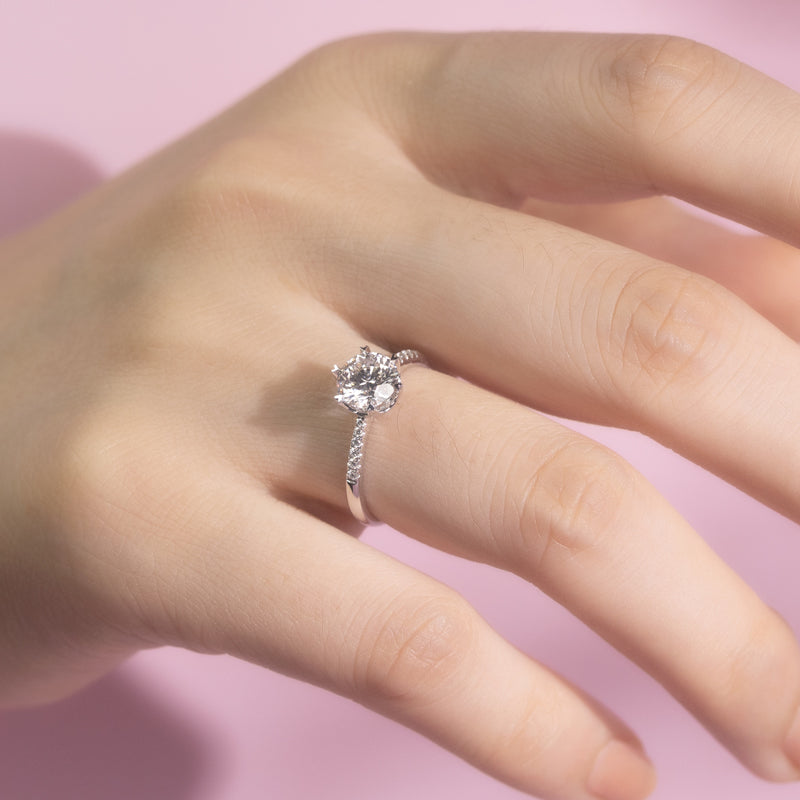 Hidden Heart Six-Prong Round Lab-Grown Diamond Engagement Ring