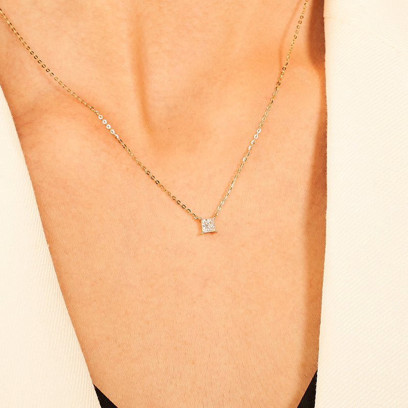 The Square Princess Cut Diamond Pendant Necklace