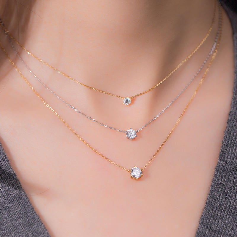 Floating Essence Six-Prong Round Diamond Necklace