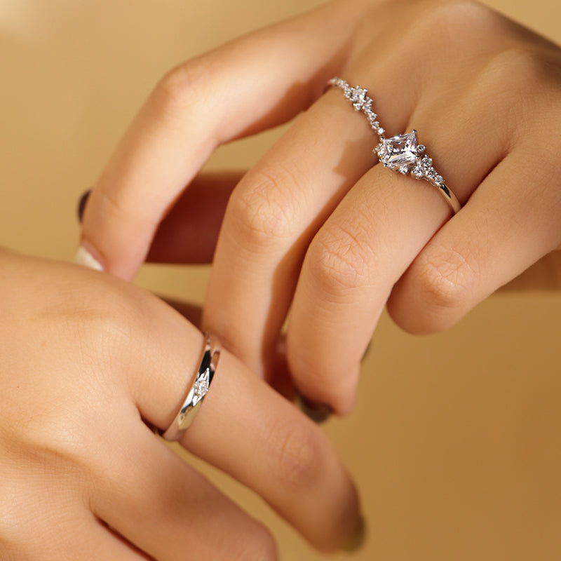 Starlit Bloom Princess Cut Women's Wedding Ring — Ready to Ship